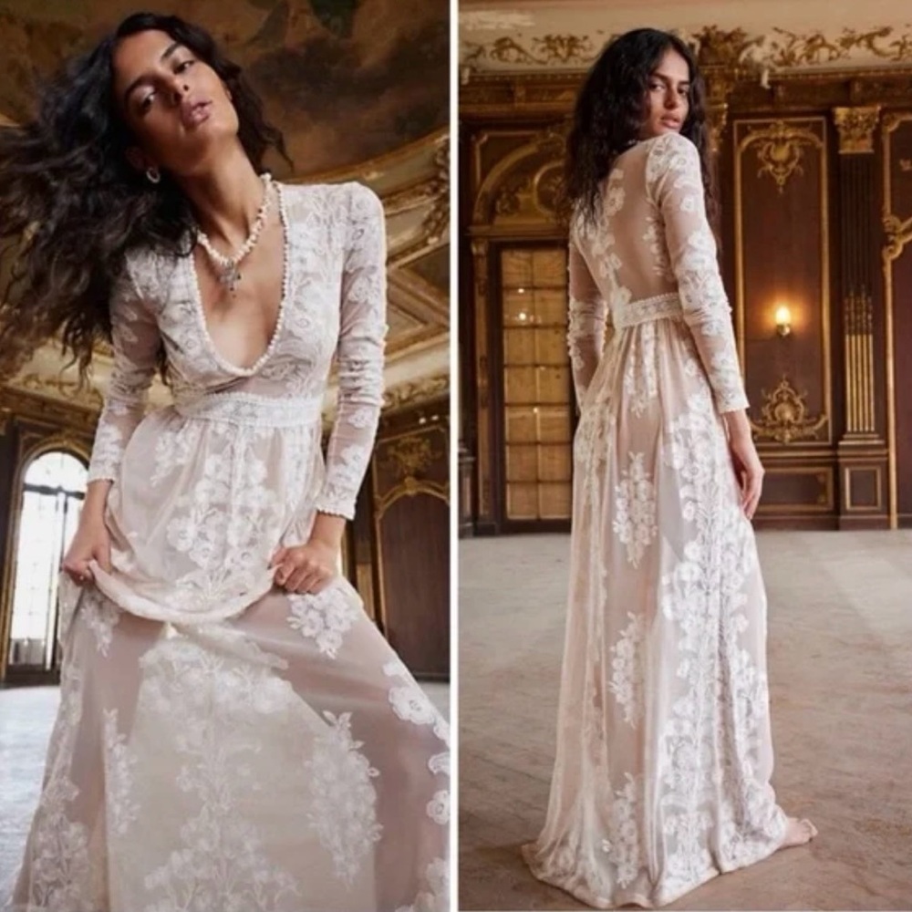 For Love And Lemons White Nude Temecula Maxi Dress